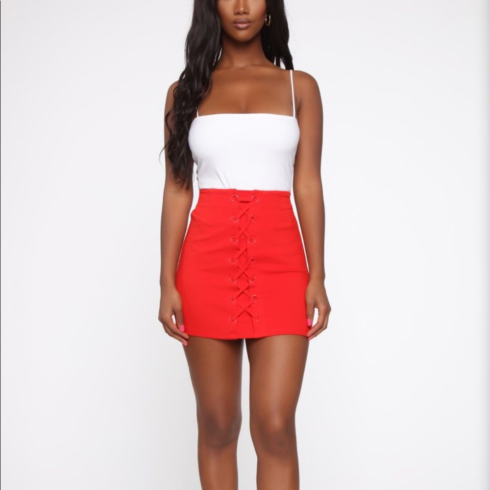 Red lace up stretch skirt